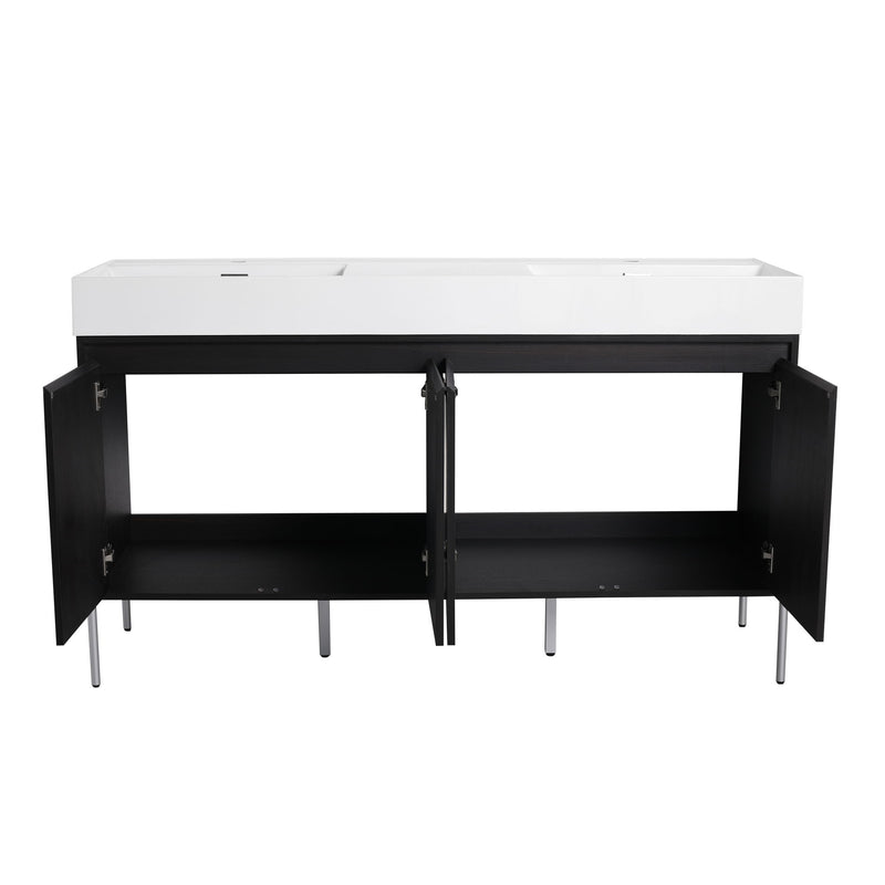 Freestanding Bathroom Vanity With Resin Sink And Storage Cabinet