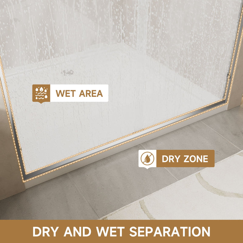 Aluminum Frame Double Double Soft Close Shower Door, Tempered Glass And Dual Stainless Steel Handles