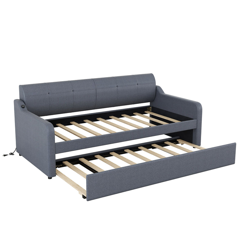 Upholstered Daybed With Trundle And USB Charging