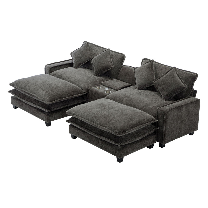 Modern Sectional Sofa With Removable Ottomans, USB Ports