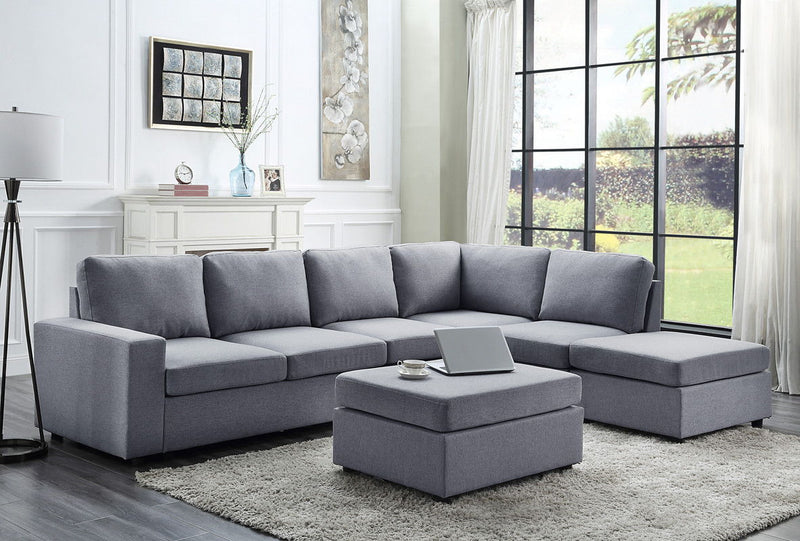 Cassia - 7 Seat Reversible Modular Sectional Sofa With Ottoman - Light Gray