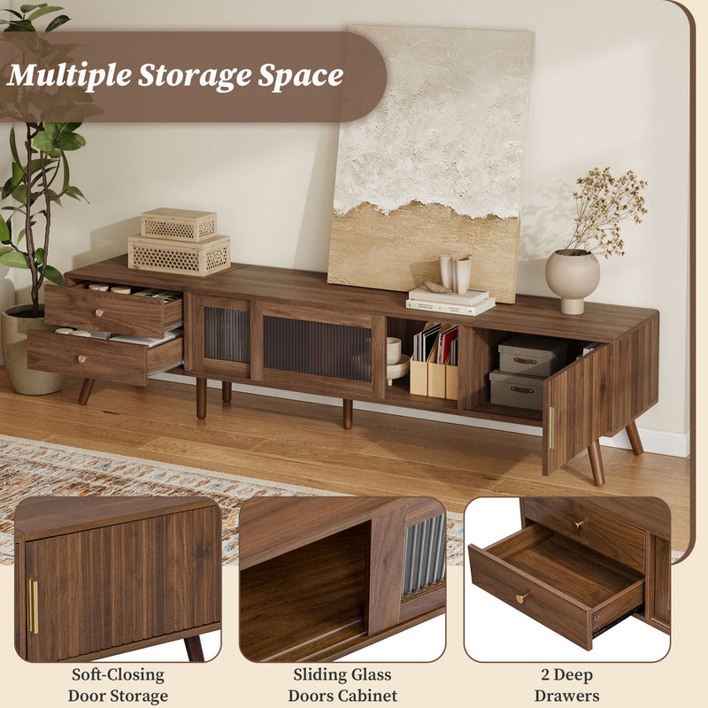76" TV Stand, Entertainment Center With Storage Cabinets, TV Media Console Table For Living Room - Natural