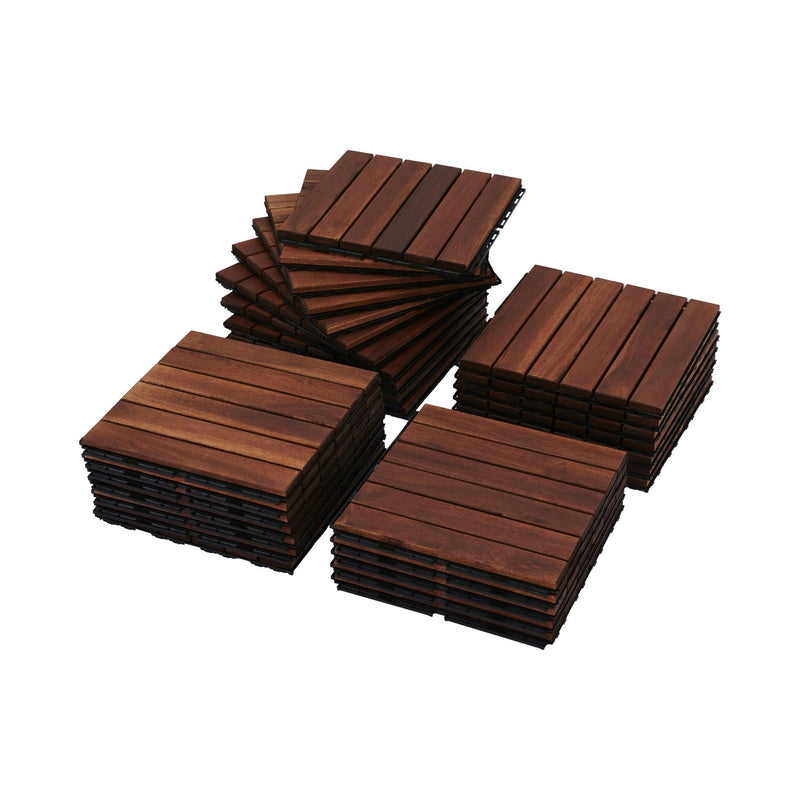 Interlocking Deck Tiles Striped Pattern, Waterproof Anti Mildew Brown