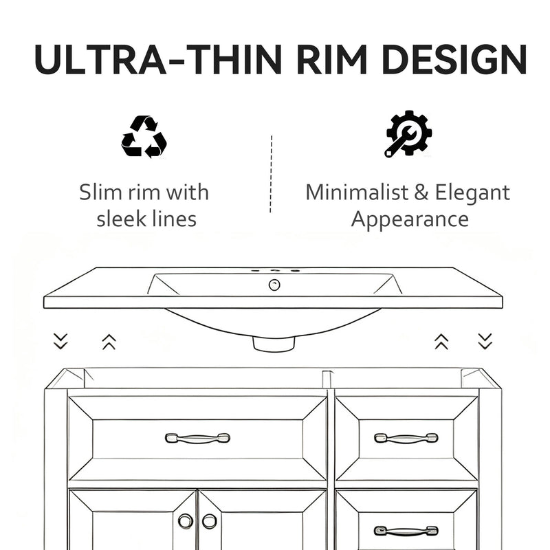 Basin Sink, Triple Faucet Holes, 2" Thick Rim, Sink Only