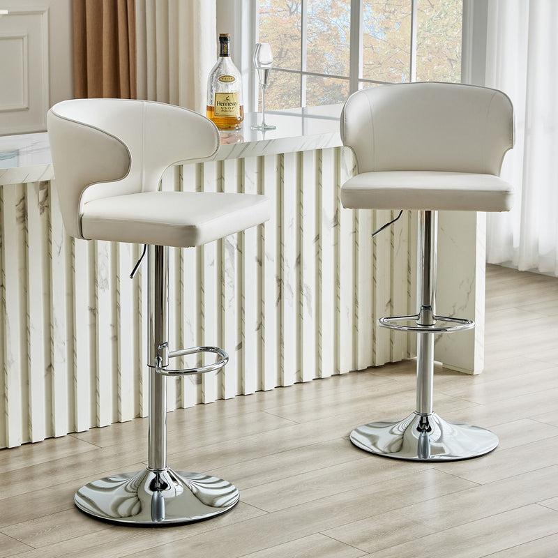 Adjustable Swivel Bar Chair With High Back Support For Kitchen Counter (Set of 2) - White / Silver