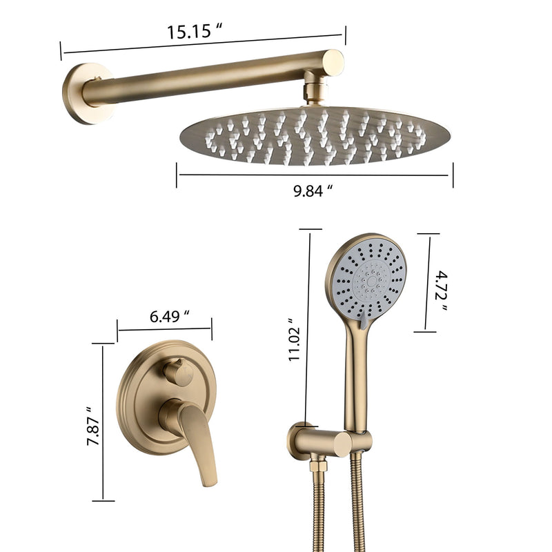 Wall Mounted Shower Set With High Pressure 10" Rain Shower Head And 5 Function Handheld Shower Head