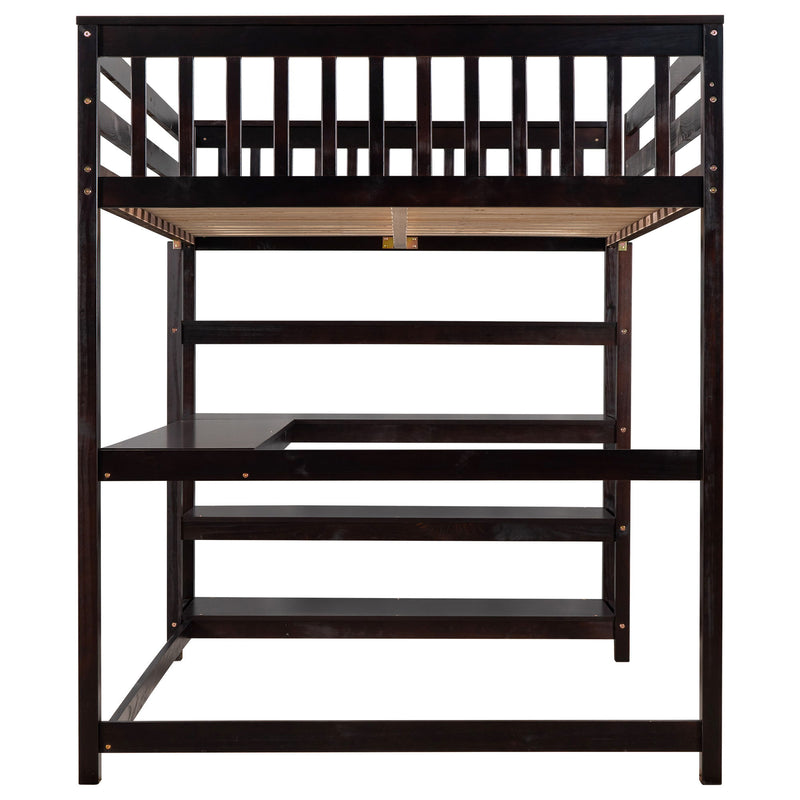 Loft Bed With Storage Shelves And Under Bed Desk