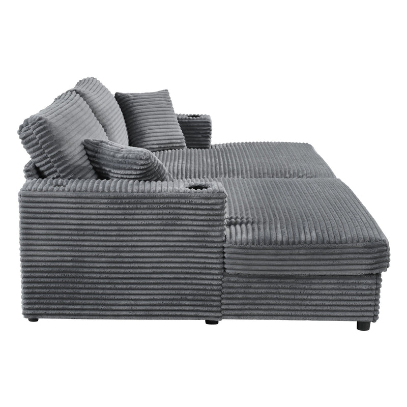 Oversized Loveseat Chaise With 2 USB Ports, 2 Cup Holders And 2 Throw Pillows