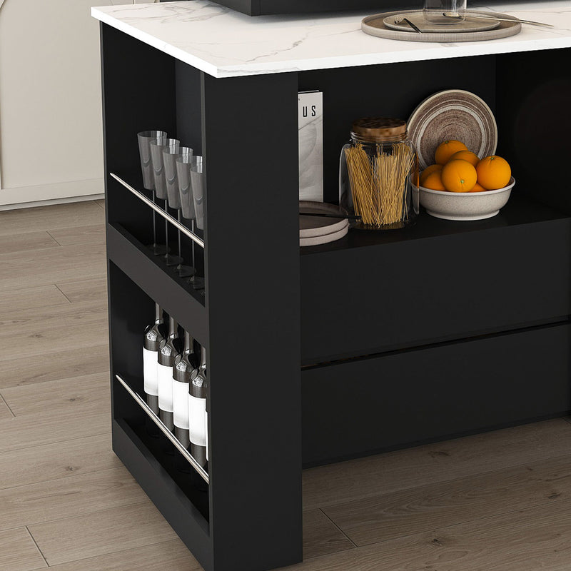 Kitchen Island With Extendable & Rotating Table