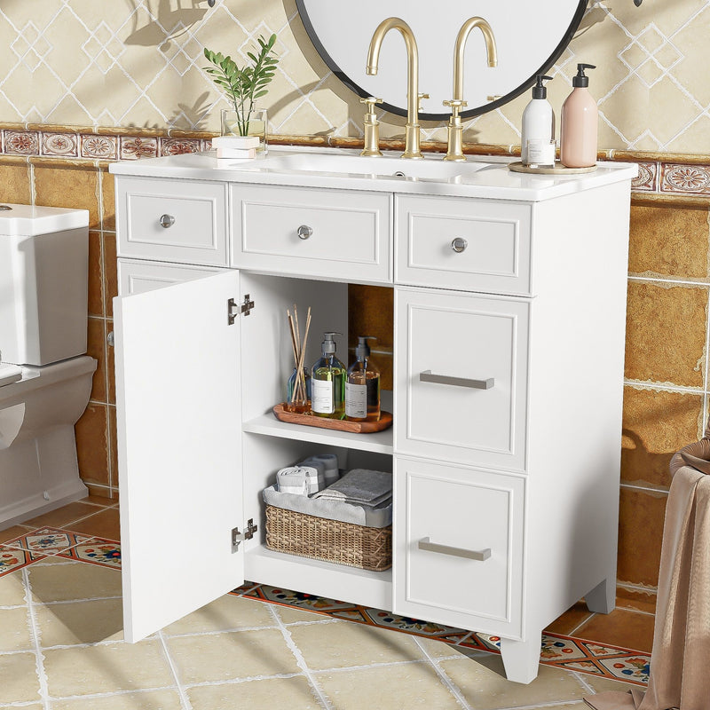 Bathroom Vanity With Ceramic Sink, Soft Close Doors, Adjustable Shelves