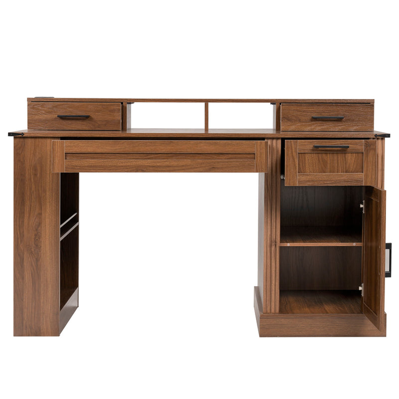 Office Desk With Storage Cabinet, Charging Station, Monitor Stand & Pegboard