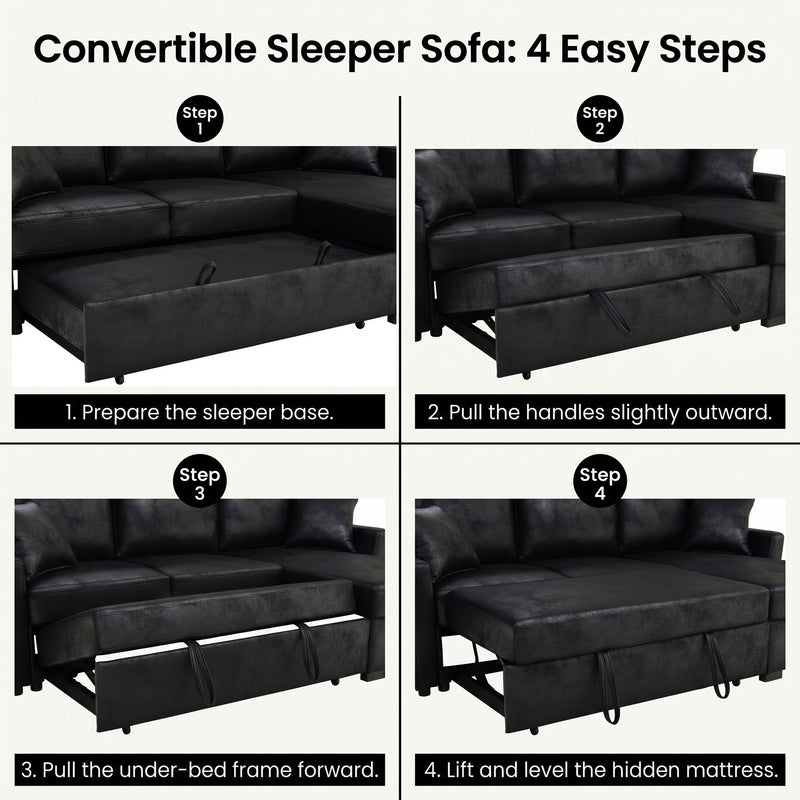 Upholstered Sectional With Pull-Out Bed And Chaise Storage