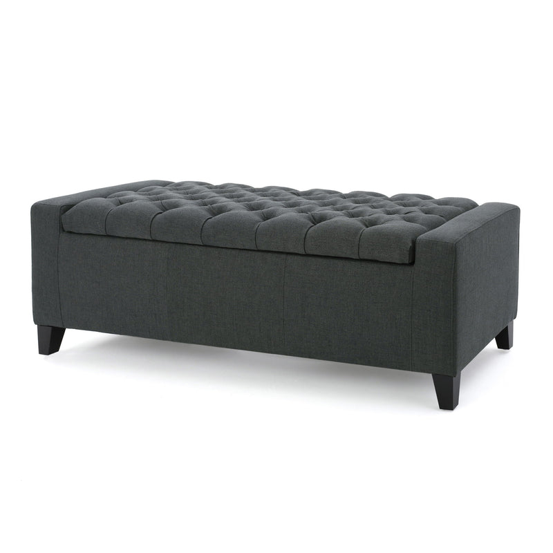 Contemporary Storage Ottoman With Tufted Top - Dark Gray