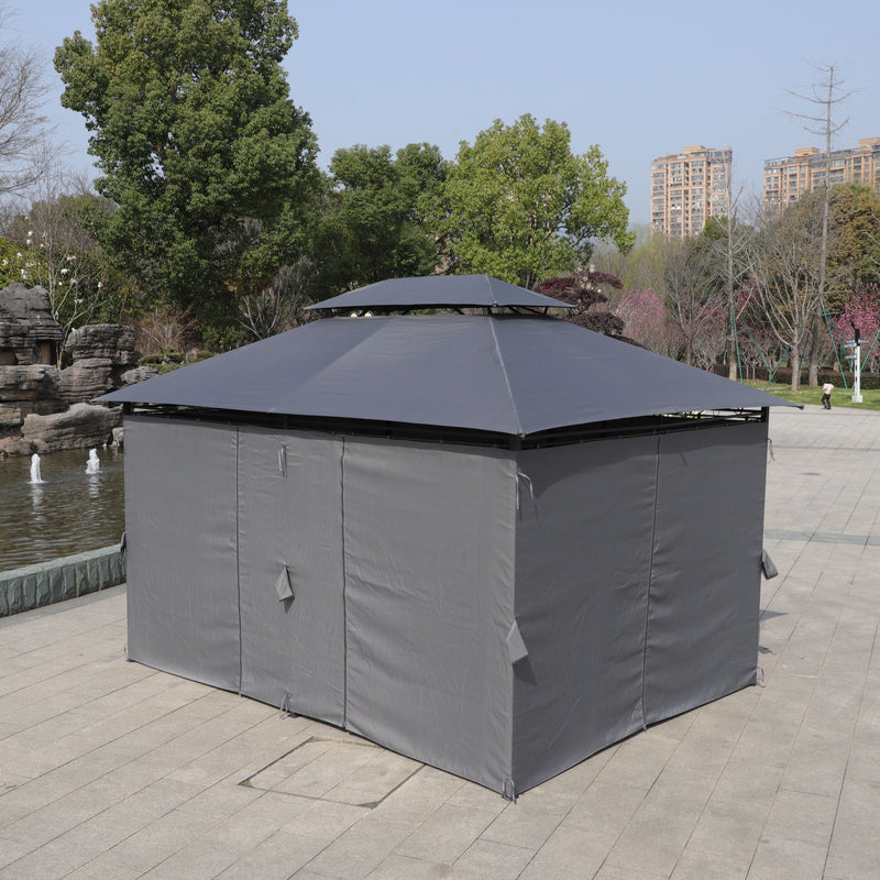 13 0 Ft Outdoor Patio Gazebo Canopy Tent With Ventilated Double Roof And Side Wall (Detachable Curtain Included On All Sides) Suitable For Lawn Garden Backyard And Deck - Gray