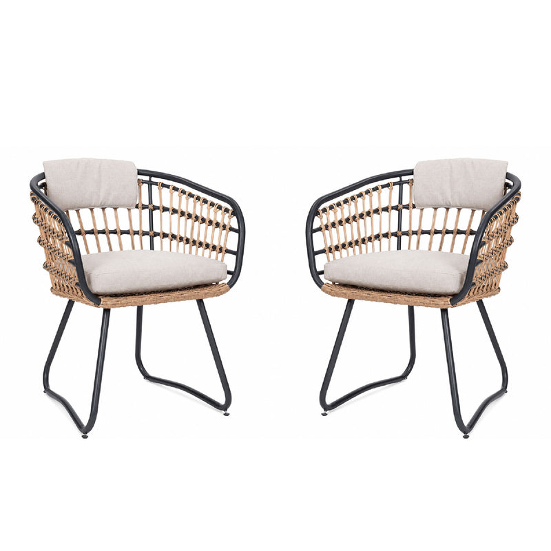 Patio All Weather Armchairs With Cushions (Set of 2) - Beige
