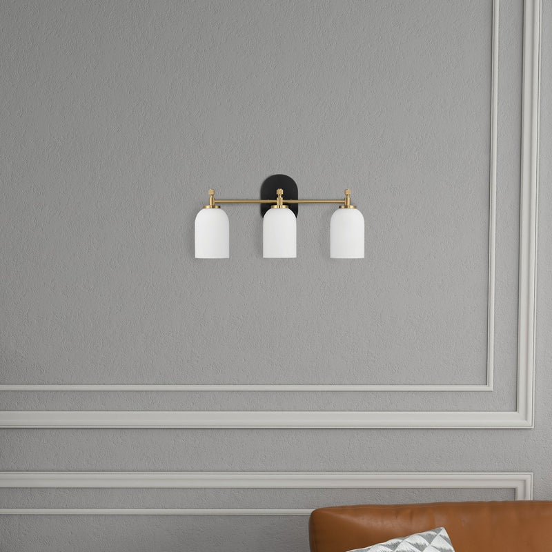 Meadows - 3 Lights Vanity Brush Bathroom Wall Light For Bathroom Over Mirror - Black / Gold / White