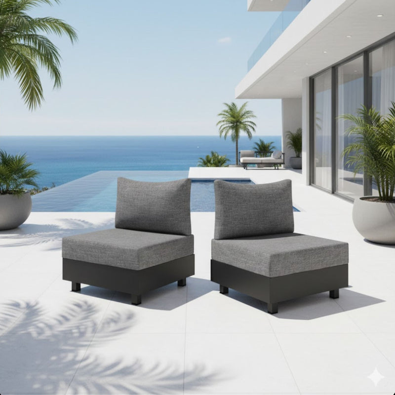 Modular Armless Chairs With Coffee Table For Garden (Set of 2) - Gray