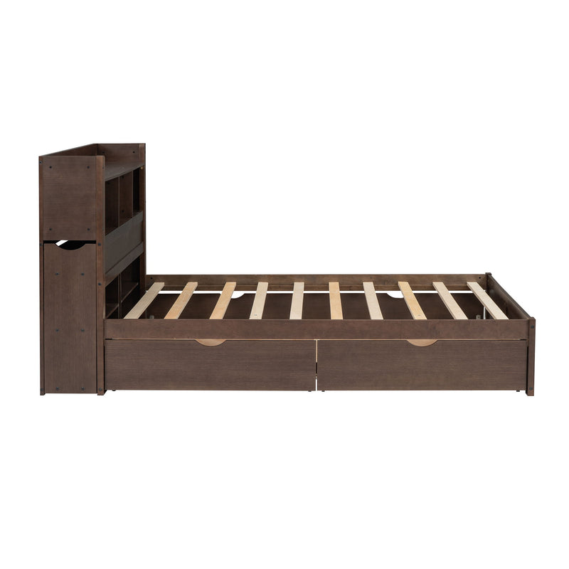 Storage Platform Bed With Pull Out Shelves, Trundle, And 2 Drawers