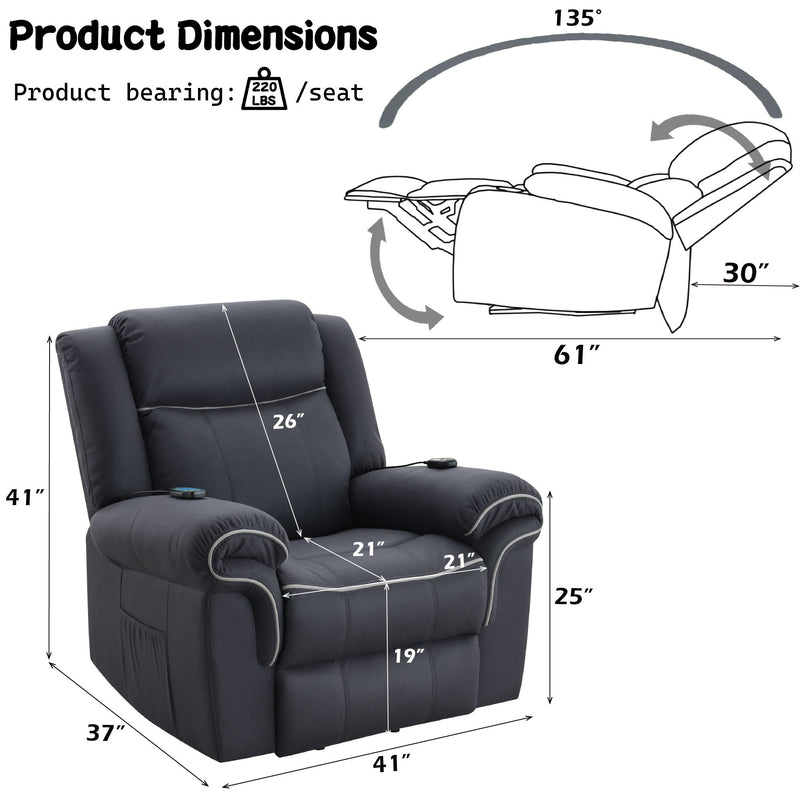 Domana - Polished Microfiber Power Nirion Recliner With Lift Heating Massage Chair - Dark Blue
