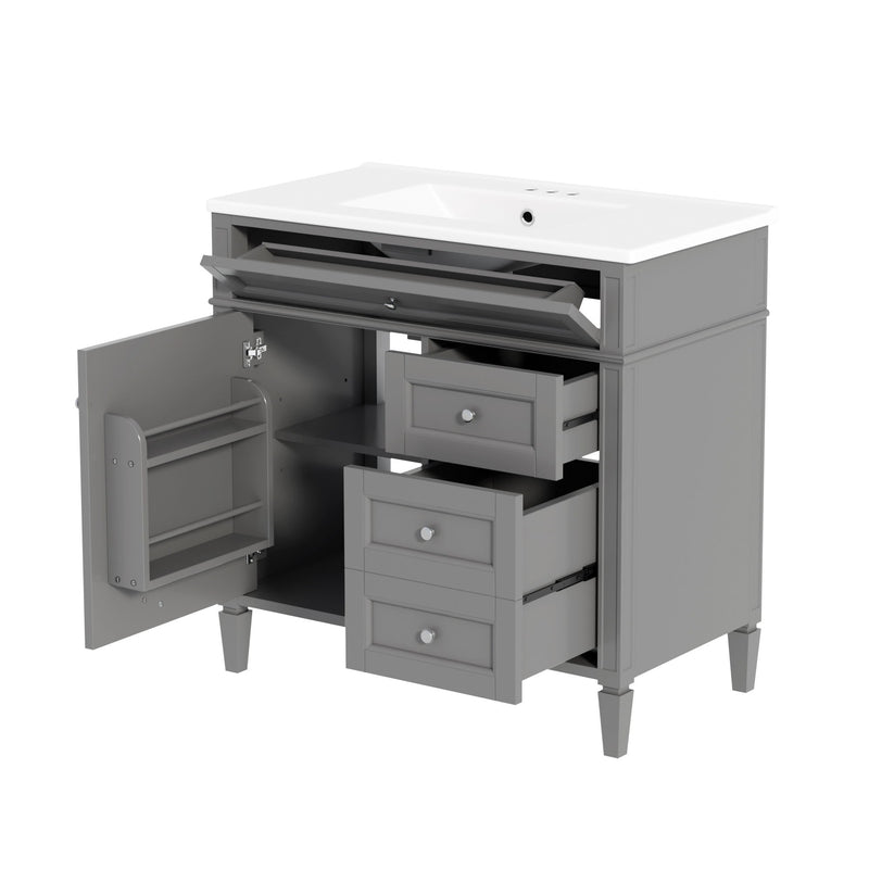 Bathroom Vanity With Top Sink, 2 Drawers, Tip Out Drawer
