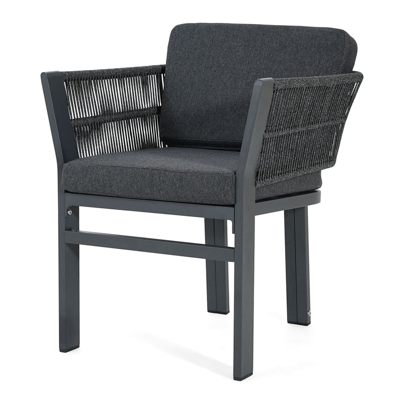 7 Piece Outdoor Dining Set & Table And 6 Chairs - Black / Gray / Teak