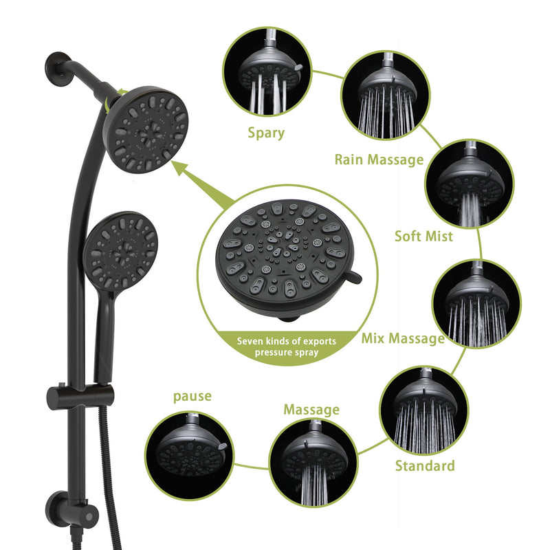 Multi Function Dual Shower Head Shower System With 4.7" Rain Showerhead, 7 Function Hand Shower, Adjustable Slide Bar