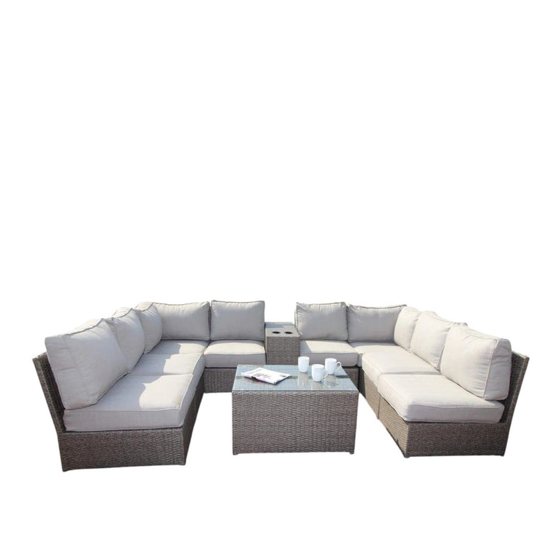 6 Seat Patio Wicker Sectional With Cushions - Gray Mix