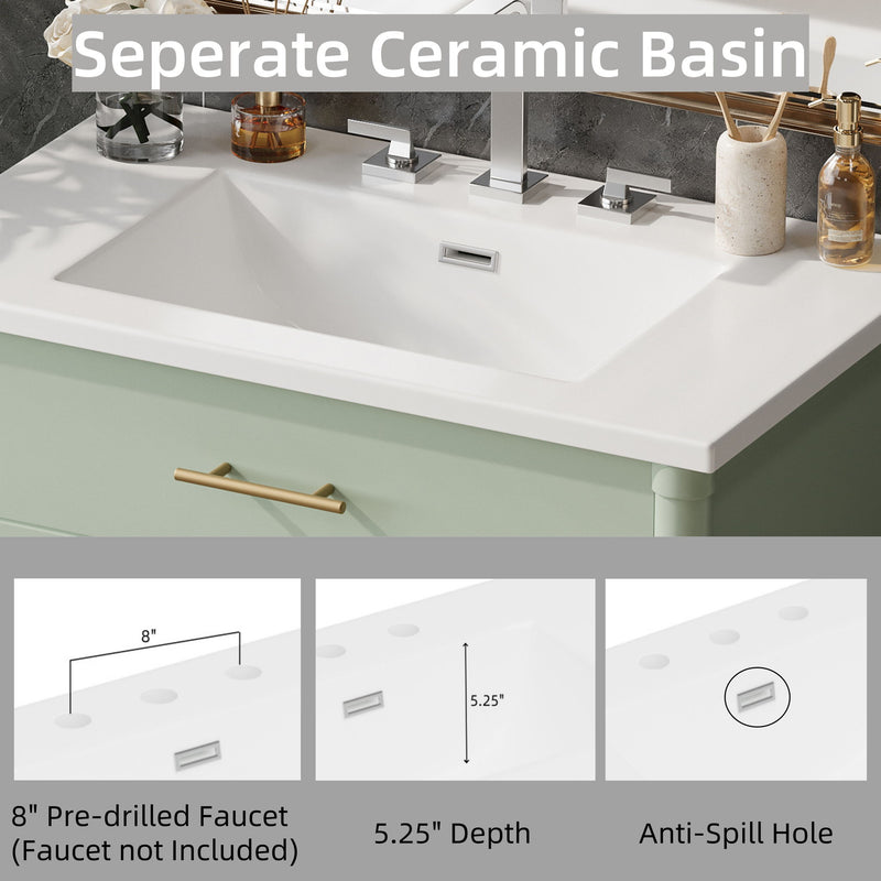 Bathroom Vanity With Sink, Soft Close Doors And Adjustable Shelf