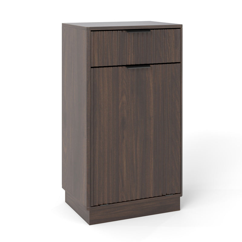 Tilt Out Trash Can Cabinet With Wave Textured Drawer & Pull Out Bin