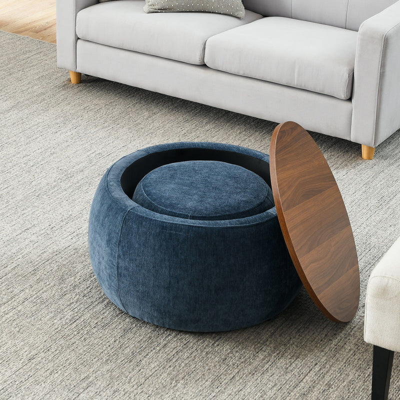 Round Storage Ottoman, 2 In 1 Function, End Table And Ottoman