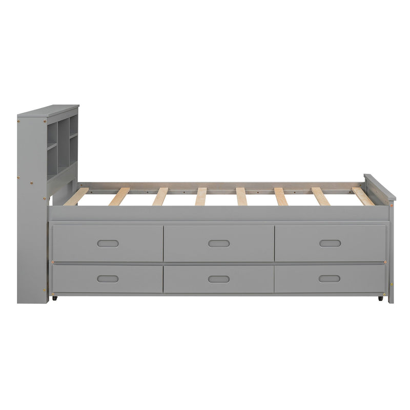 Platform Bed With Storage Headboard, USB, Trundle And 3 Drawers