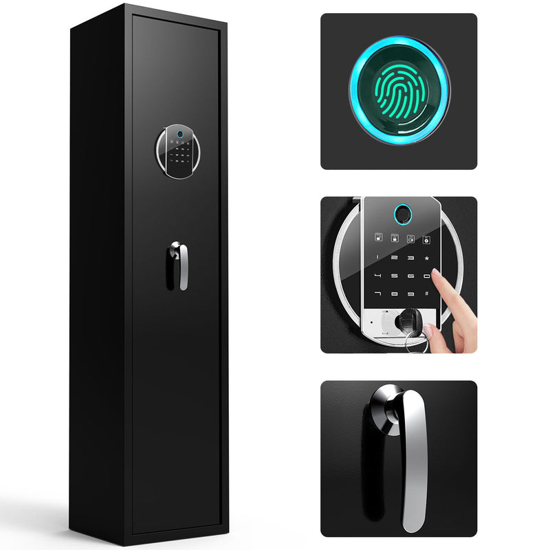Large Capacity Quick Access Fingerprint Gun Safe, 4 - 5 Gun Biometric Metal Rifle Gun Security Cabinet Safe Locker - Black