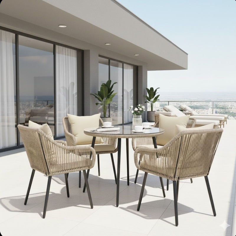 5 Piece Twisted Rattan Patio Dining Set With Table