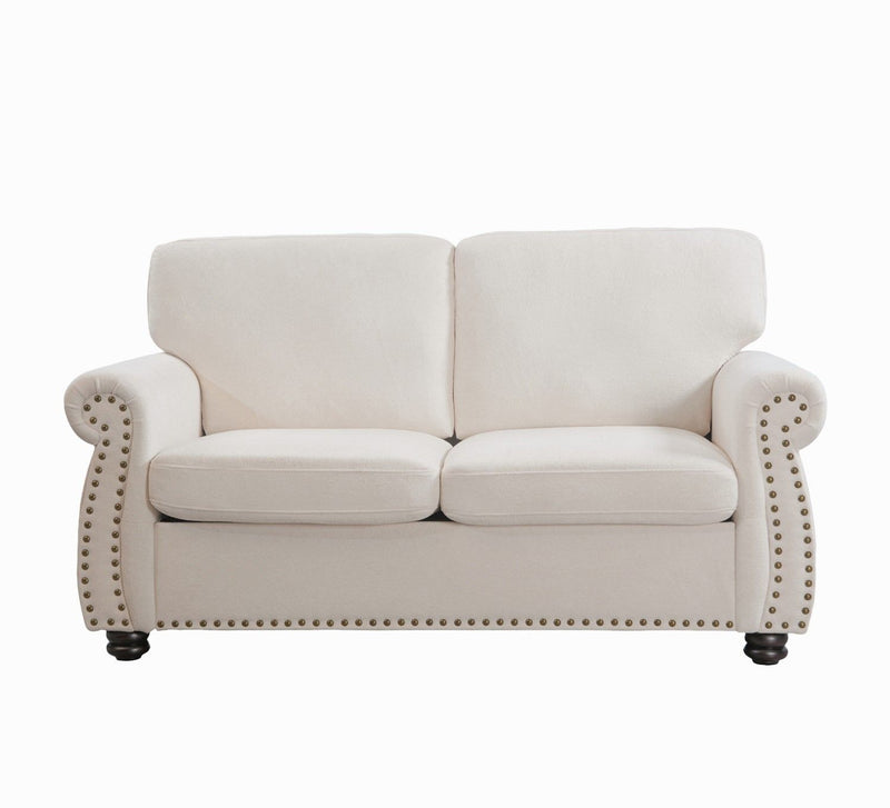 Soft Loveseat, Upholstered 2 Seater Couch, Loose Back Cushions And Turned Legs