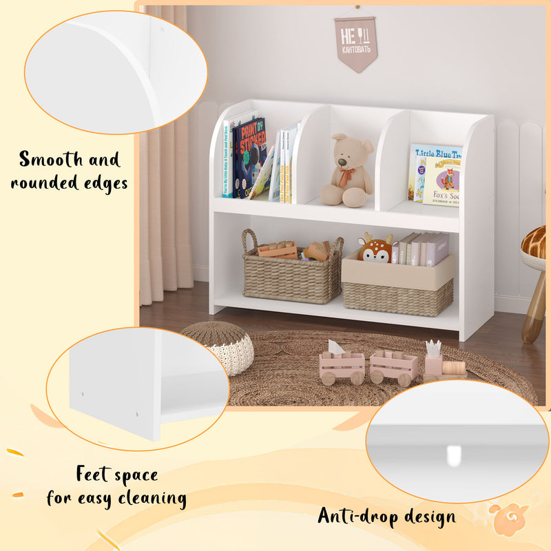 Bookcase With 4 Compartments, Storage Shelf For Toys And Books - White