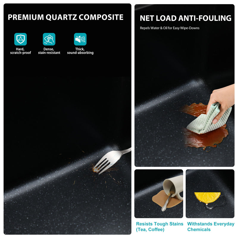 Quartz Composite Undermount Single Bowl Kitchen Sink