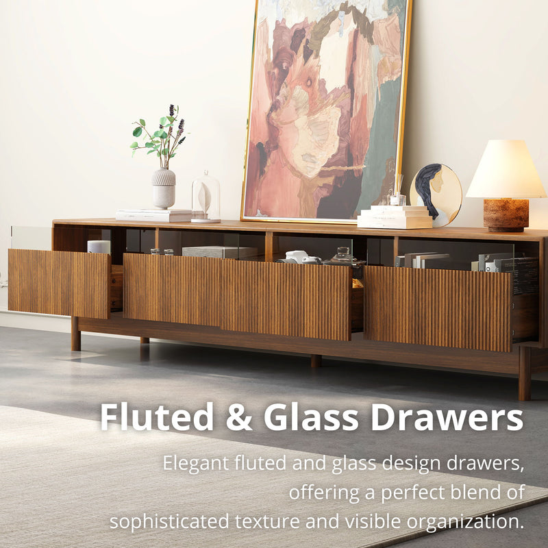 TV Stand, Entertainment Center With Fluted Drawers For Living Room - Walnut