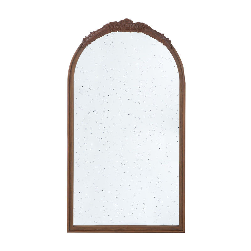 Hand Carved Rose Antique Mirror Frame, Wood Arch Mirror Wall Decor For Living Room