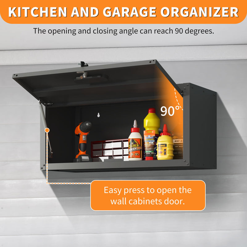 Heavy Duty, Metal Wall Mounted Tool Storage Cabinet Steel Metal Garage Storage Cabinet - Black / Gray