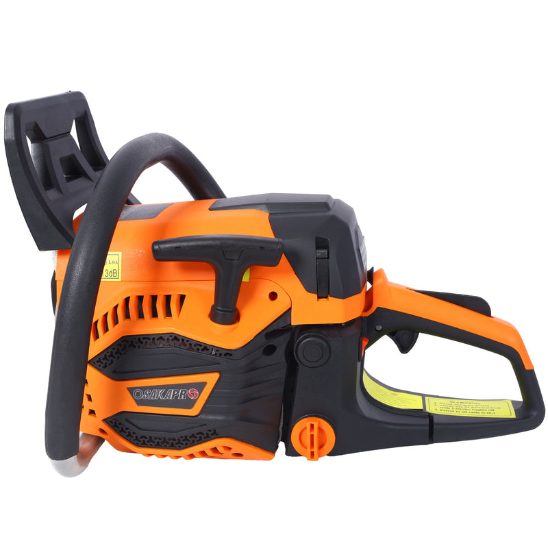 62Cc Gas Powered Chainsaw 2 Cycle Handheld Cordless Chain Saw Aluminium 18" And 20" Guide Bar - Orange