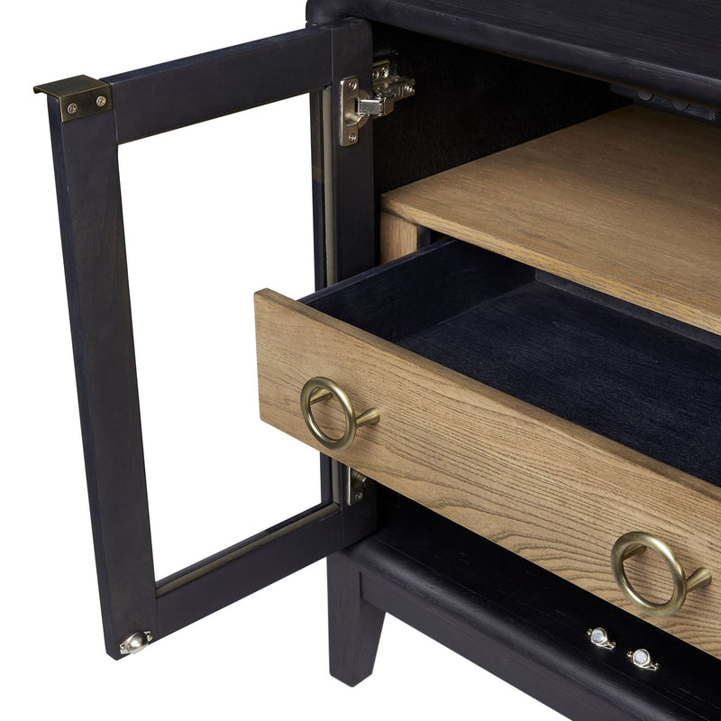 Glass Door Nightstand - Black