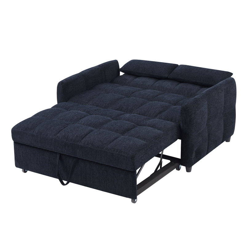 Loveseat Sofa Pull-Out Bed With Adjustable Backrest, 3 USB Ports And 2 Lumbar Pillows For Living Room