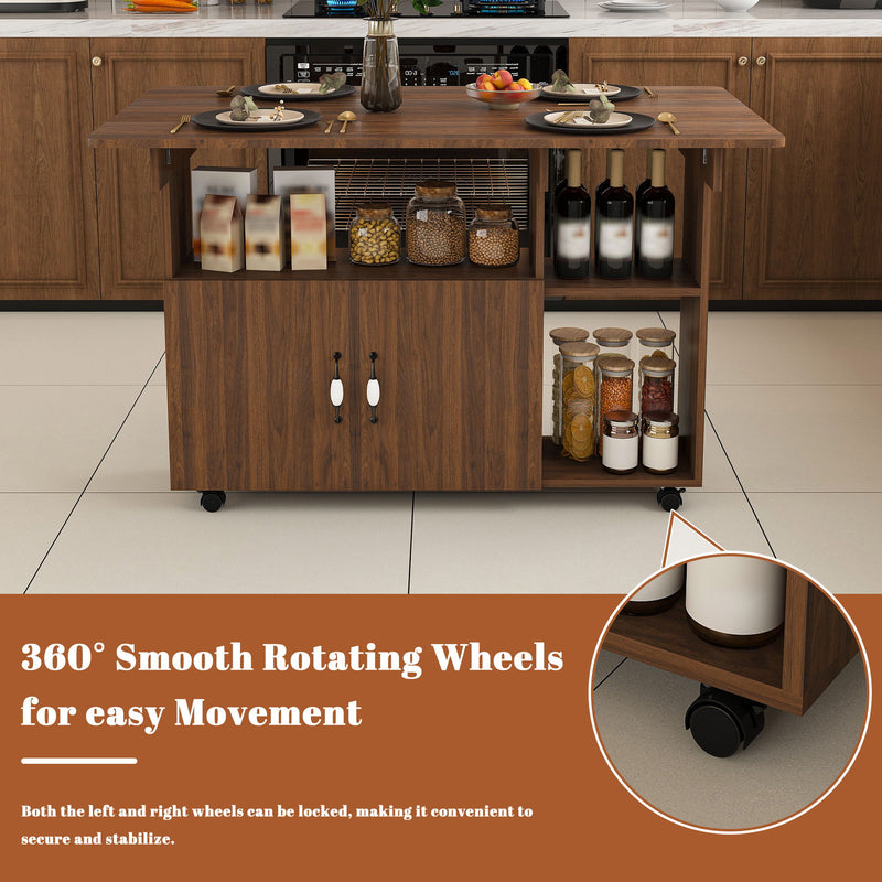 Multi Functional Folding Table With Storage Shelves And Wheels