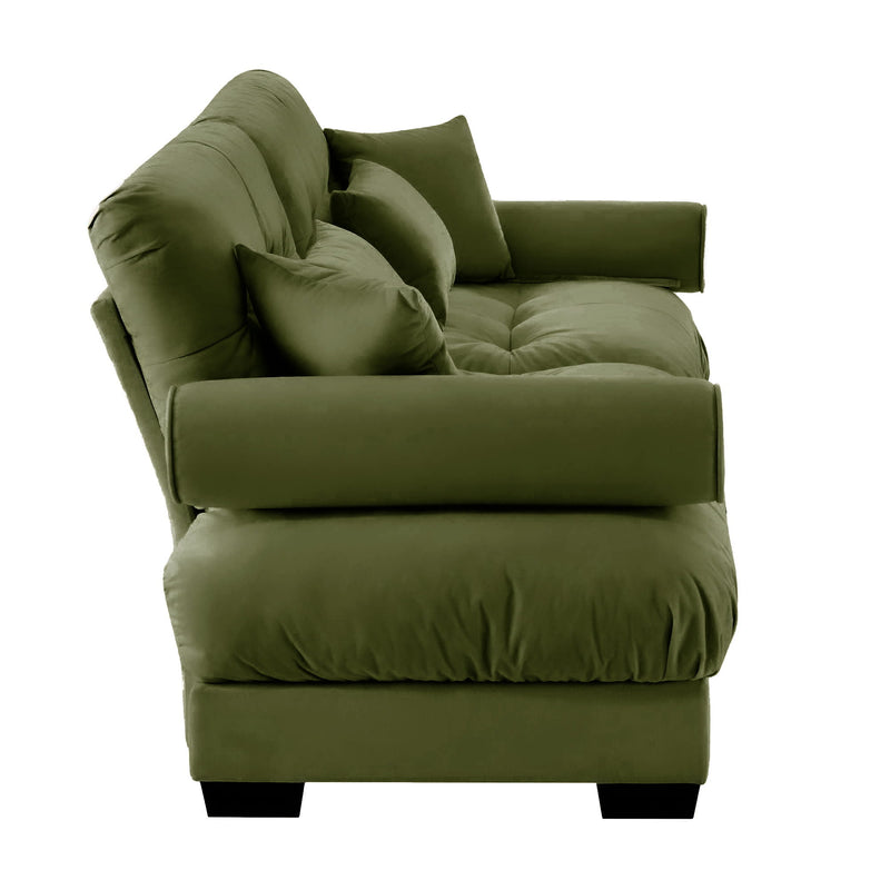 Modern Sofa With Bolstered Armrests And Pillows