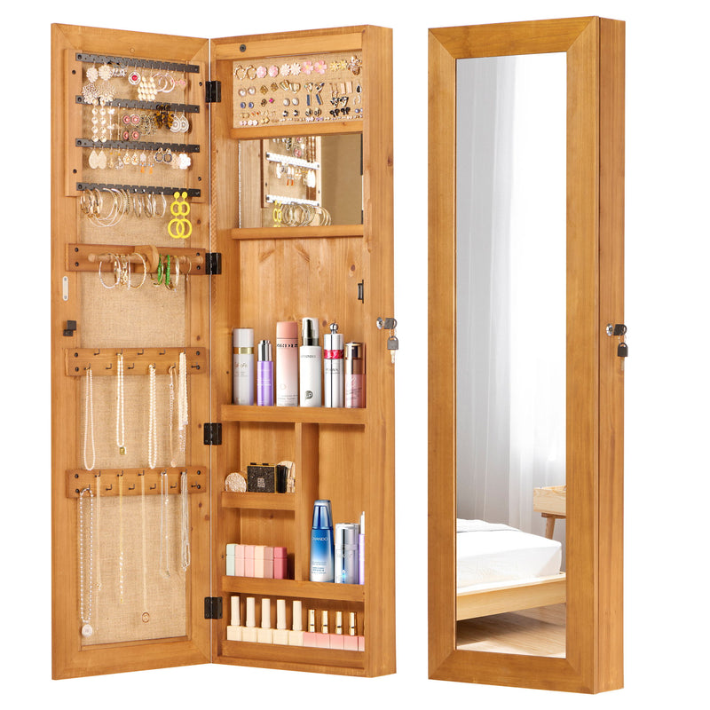 Jewelry Armoire Organizer With Full Length Mirror, Wall Mounted Lockable Cabinet With LED Light
