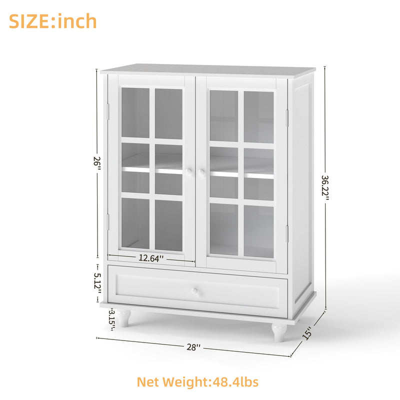 Minimalist Buffet Cabinet With Double Glass Doors And Drawer