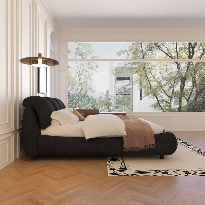 Luxury Upholstered Platform Bed With Oversized Padded Backrest And Solid Wood Frame