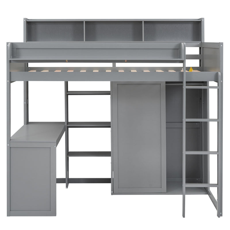 Loft Bed With Built In Desk, Storage Shelves, And Wardrobe