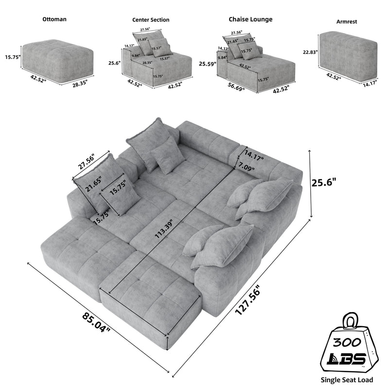 Modern Oversized Diy Combination Modular Sectional Sofa With Pillows