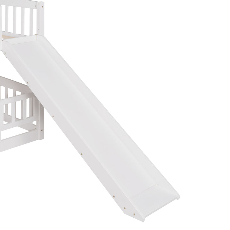 Low Bunk Bed With Slide, Fence And Ladder